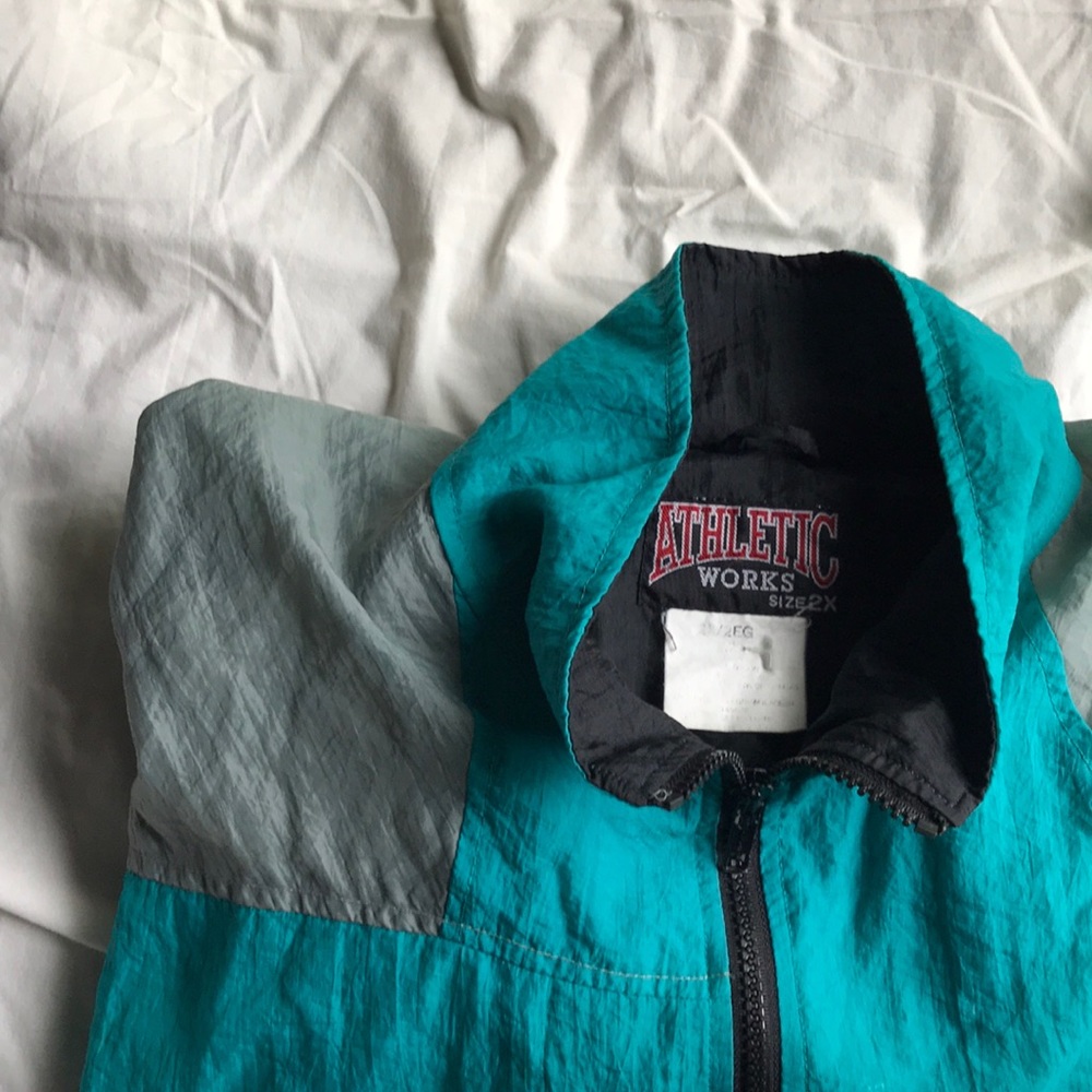XXL vintage black silver & teal track jacket